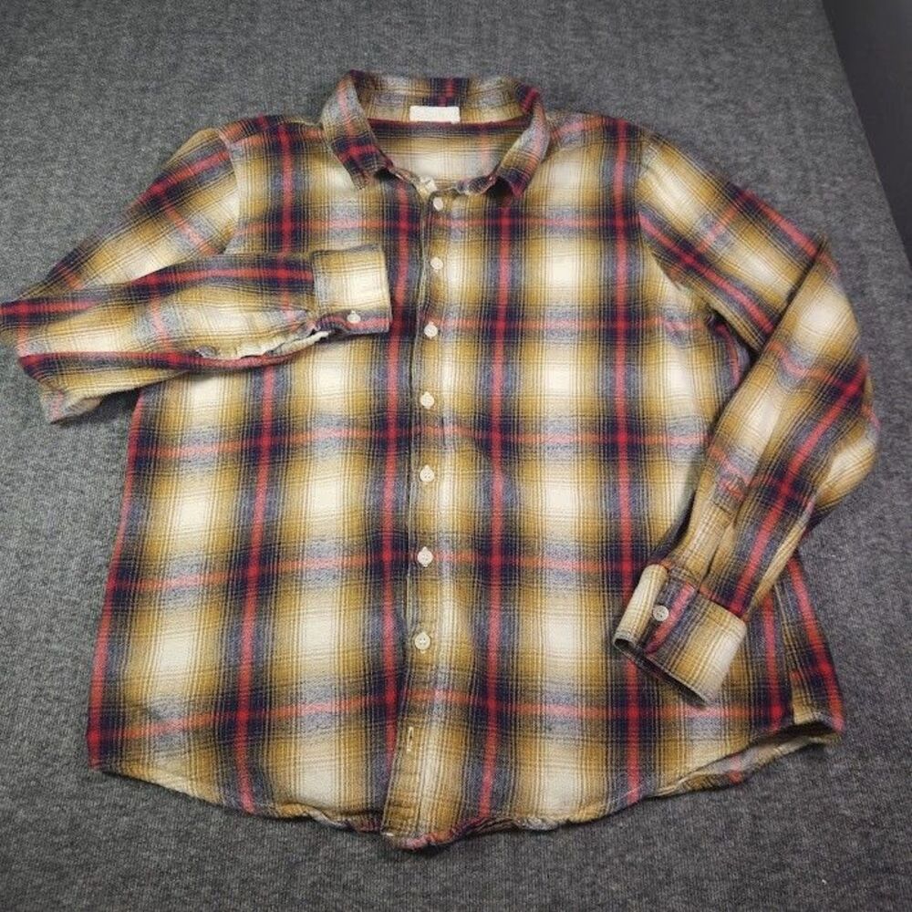 Cp Shades Cotton Button Down Red Gold Plaid Coastal Beach Tunic Sz Medium Boho